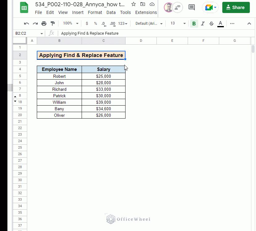 the whole process of how to find hidden rows in google sheets