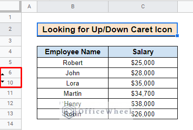 find hidden icon in google sheets