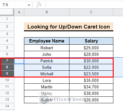 outcome of how to find hidden rows in google sheets