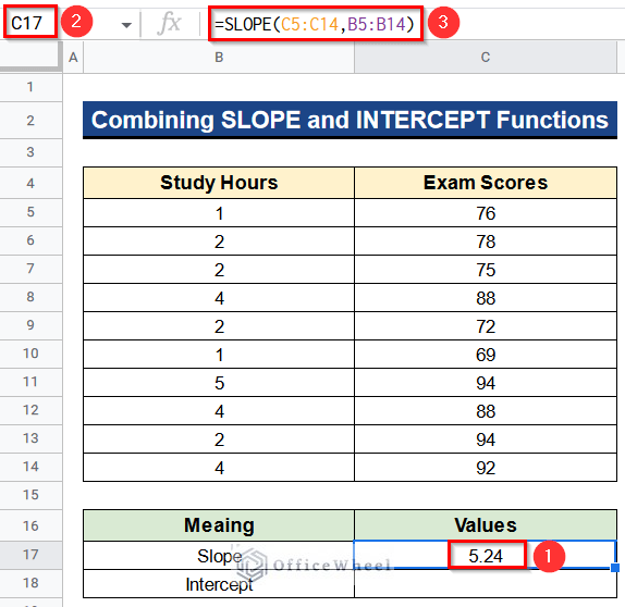 How to Find Linear Regression in Google Sheets Combining SLOPE and INTERCEPT Functions