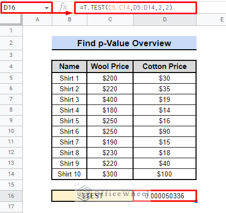 overview image of how to find p-value in google sheets