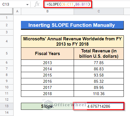 getting output using SLOPE Function Manually