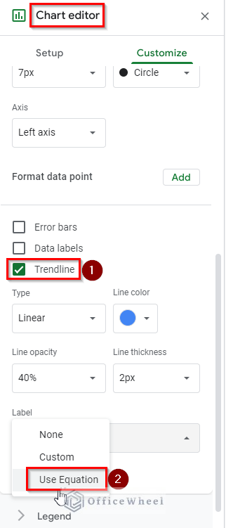 mark trendline to Find Slope of Graph in Google Sheets