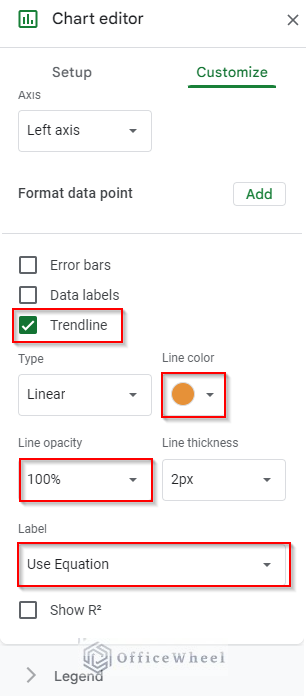 Choosing Use Equation in the Trendline section
