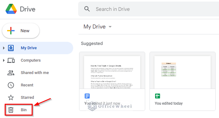 Finding the Trash or Bin in Google Drive