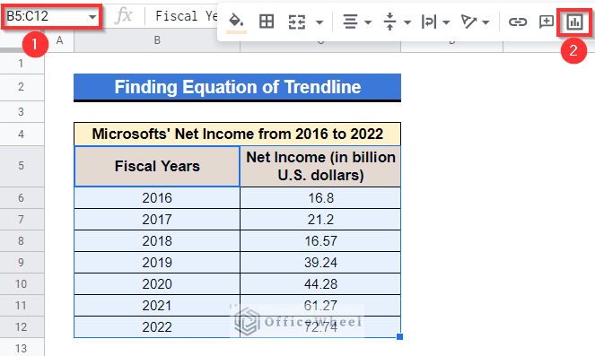 Using Chart Feature to Find Equation of Trendline in Google Sheets