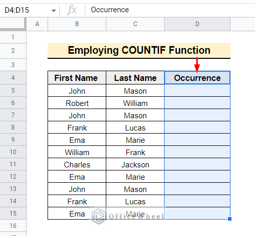 how to find unique values in google sheets employing countif function