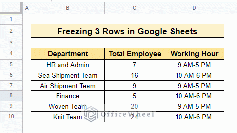 The overview of how to freeze 3 rows in google sheets