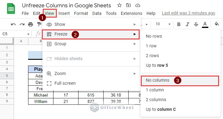 How To Unfreeze Columns In Google Sheets