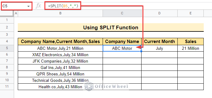 completing formula to get opposite of concatenate in google sheets 