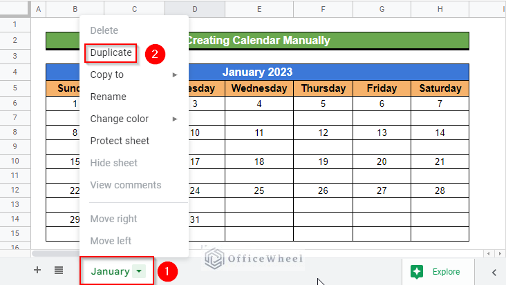 creating a duplicate sheet for the next month calendar