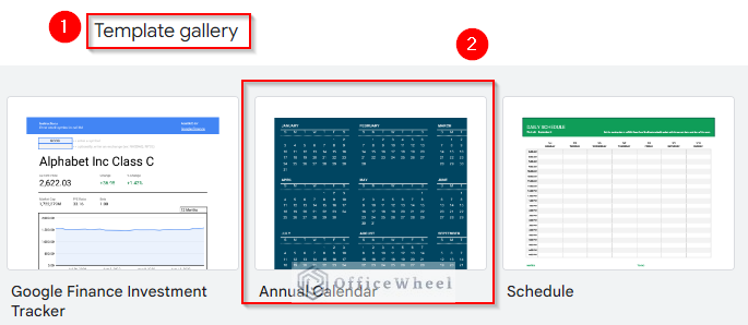 Selecting the Annual Calendar template from Template Gallery