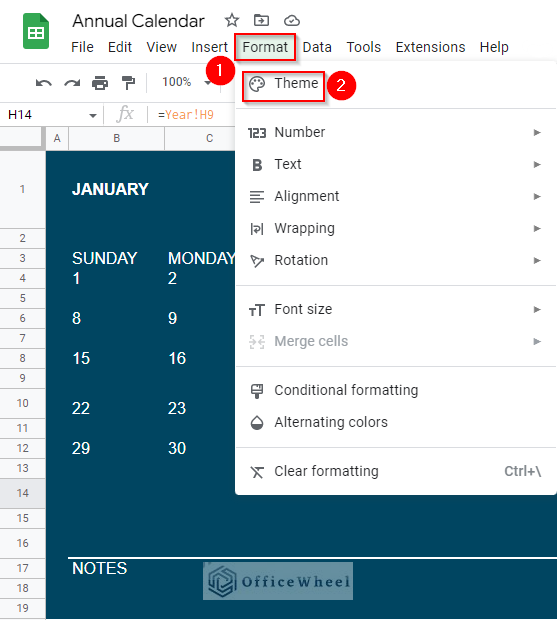 Changing the theme of the Google Sheets Calendar Template