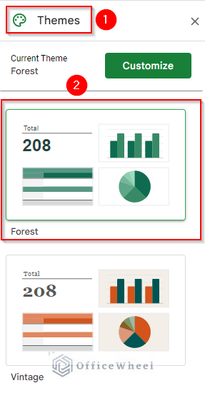 Selecting the Forest theme from Sidebar