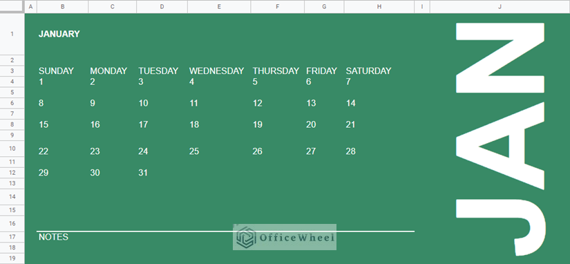 The Google Sheets Template Calendar with Forest Theme