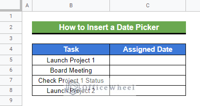 Dataset to demonstrate how to insert a date picker from Calendar in Google Sheets