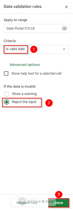 Selecting Is Valid Date as validation rule and rejecting invalid inputs