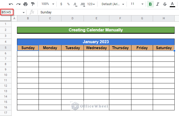 Formatting the cells of weekdays