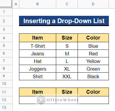 Dataset of How to Insert a Drop-Down List in Google Sheets