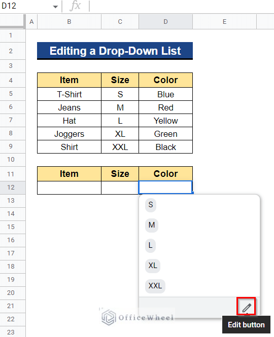 Editing a Drop-Down List in Google Sheets