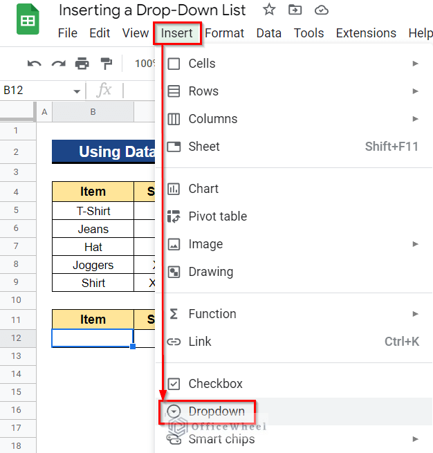 Inserting Dropdown in Google Sheets