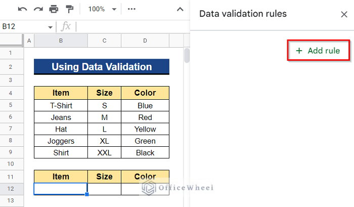Adding Rule in Data validation rules