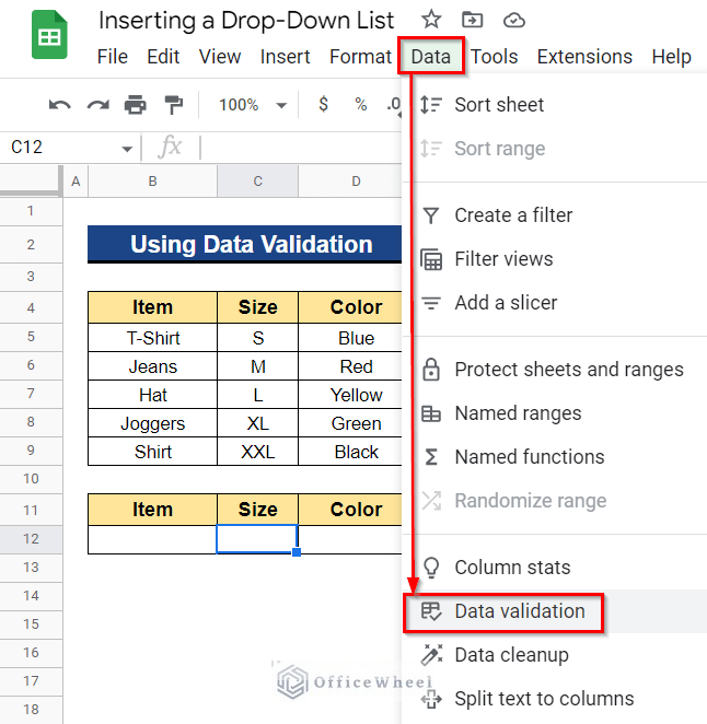 Using Data Validation to Insert a Drop-Down List in Google Sheets