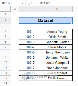 dataset used for inserting a header in google sheets