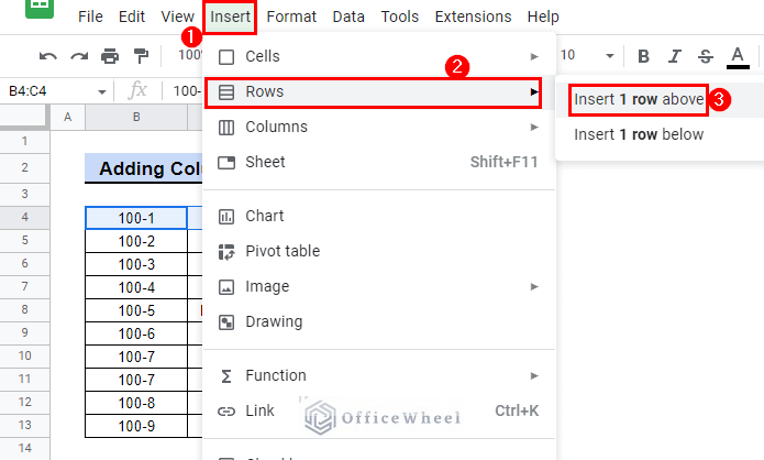 insert 1 row above