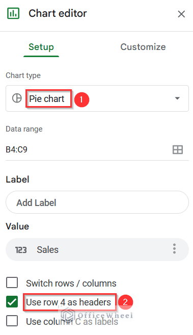 Creating Pie Chart from Chart Editor Window