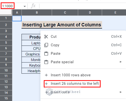 Only one option is available for adding columns to the left while using the context menu