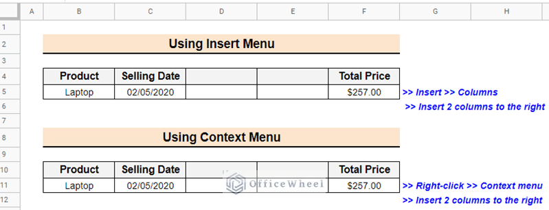 The overview of the article to insert multiple columns in Google sheets