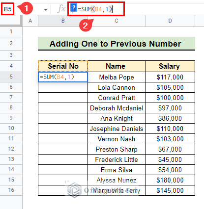 Use of the SUM function to insert numbers in Google Sheets