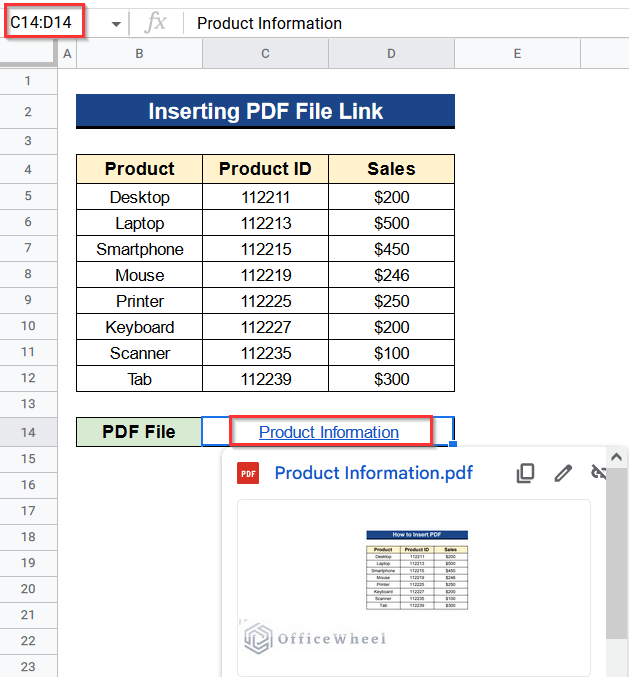 Output on How to Insert PDF File Link in Google Sheets