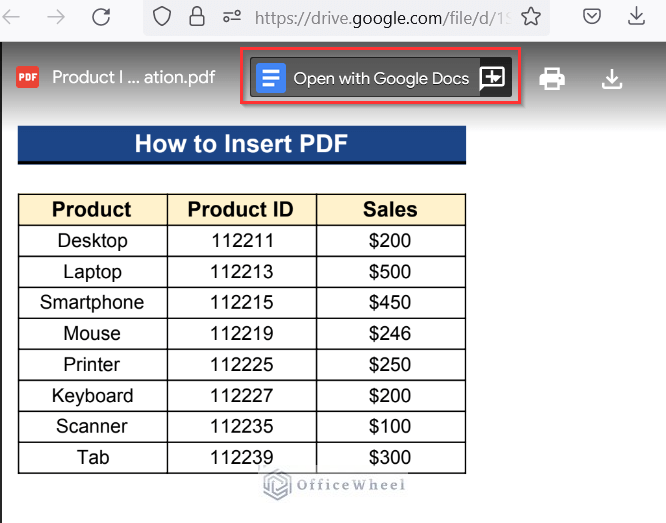 Opening PDF File in Google Docs