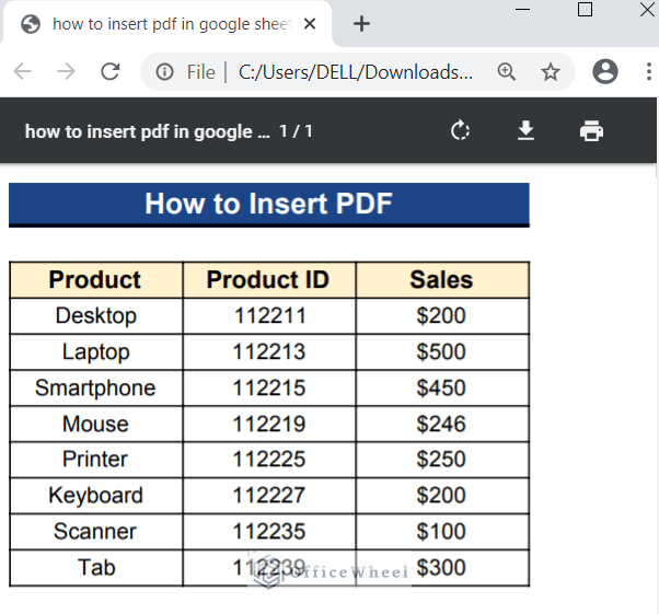 PDF File of Which LInk Is to Insert in Google Sheets