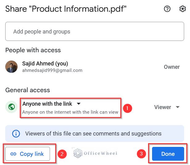 Copying Link of PDF from Google Drive