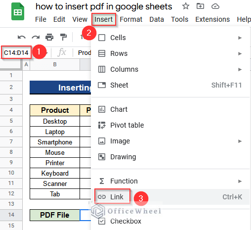 Applying Insert Link Command