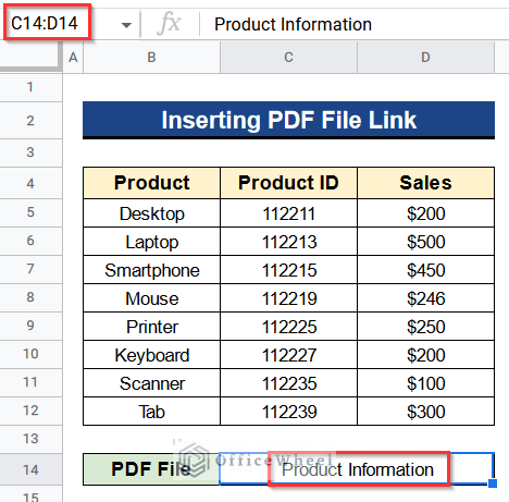 Selecting Cell for Pasting PDF File Link