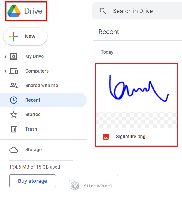 Signature existing in Google Drive as a png image file
