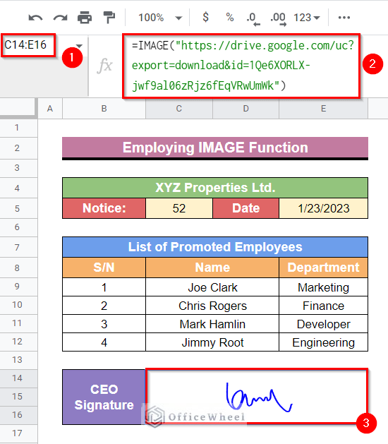 Employing IMAGE function with the modified URL to insert a function in Google Sheets