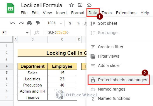 select Protect sheets and ranges to lock cells in google sheets formula 
