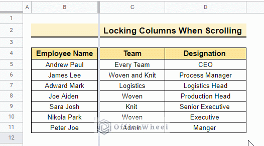 Final output of locking column when scrolling 