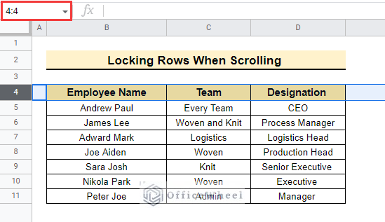 selecting cell to lock cells when scrolling 