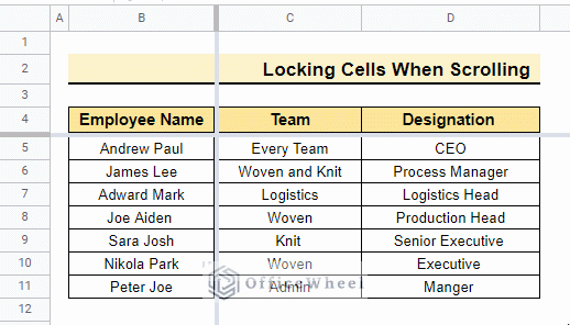 Overview of how to lock cells when scrolling 