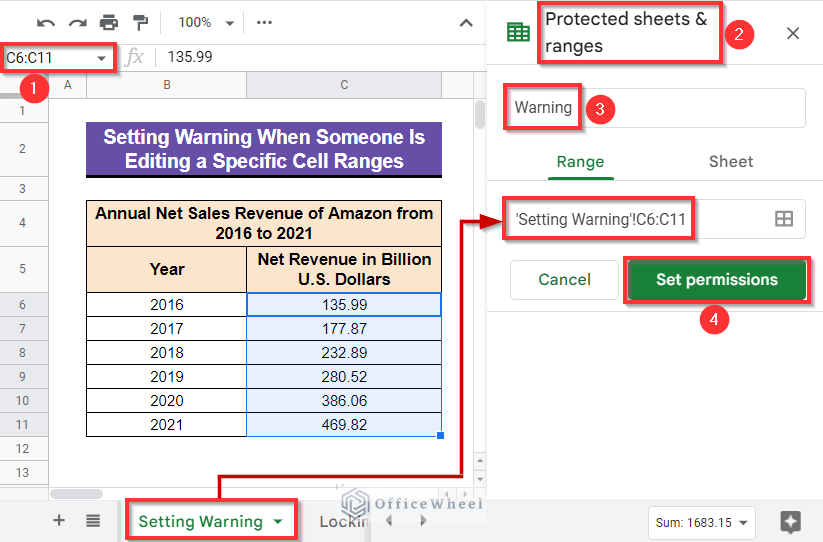 Setting Warning When Someone Is Editing a Specific Cell Ranges in Google Sheets