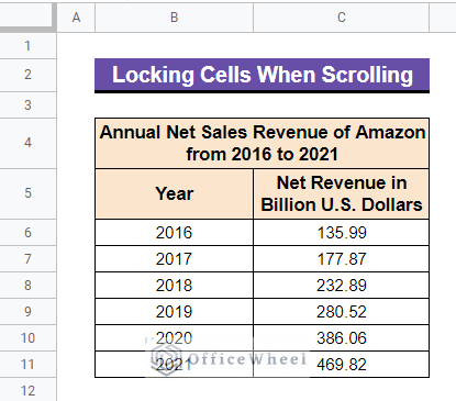 Spreadsheet to Lock Cells When Scrolling in Google Sheets