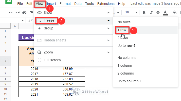 using freeze option to Lock Cells When Scrolling in Google Sheets