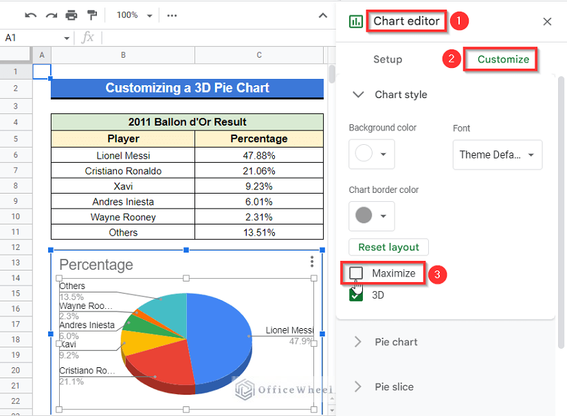 how to covert data into 3D pie chart in google sheets