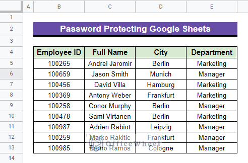 dataset to Password Protect Google Sheets
